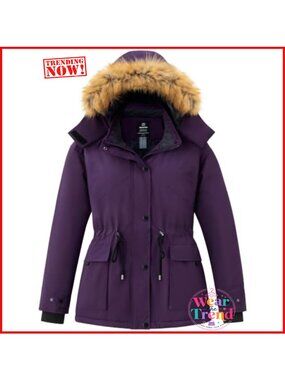 Plus Size Waterproof Ski Jacket Faux Fur Hood Winter Coat